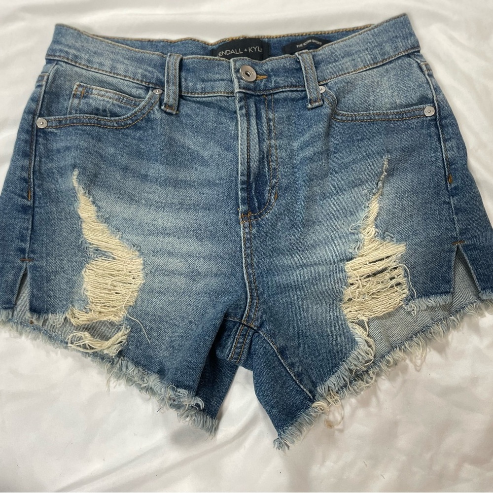Kendall + Kylie The Icon Short‎ Size 1 / 25 Distressed Split Hem Denim Cut Offs